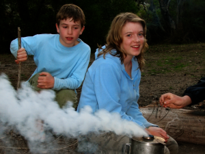 brother and sister camping